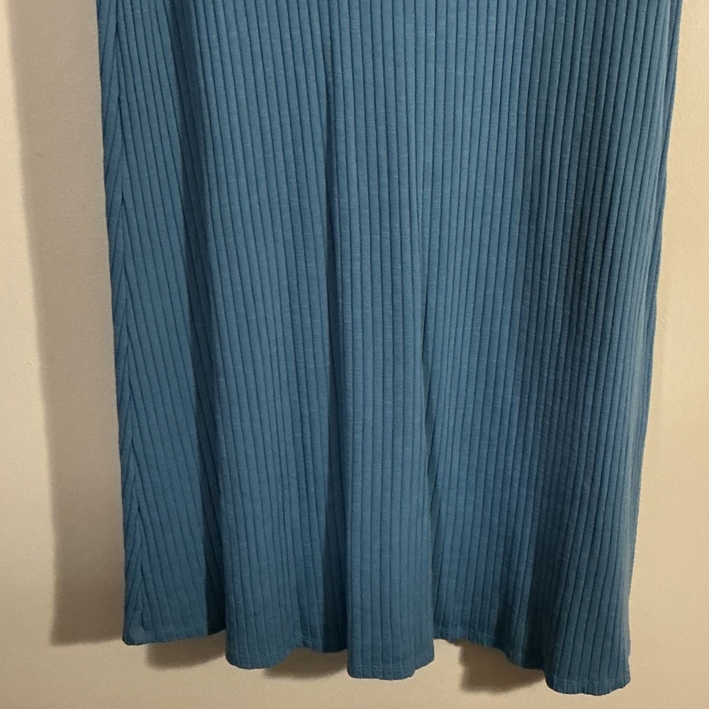 J Jill Wearever Collection Blue Ribbed Short Sleeve Dress - Picture 4 of 5